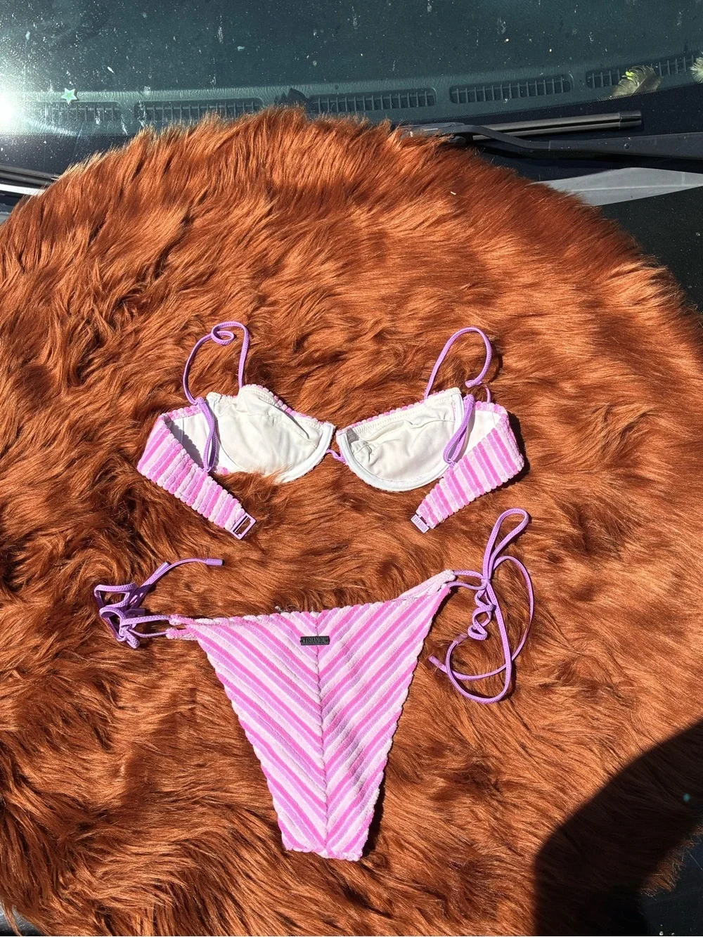 triangl swimwear Pink & White Striped Bikini Strap Detail